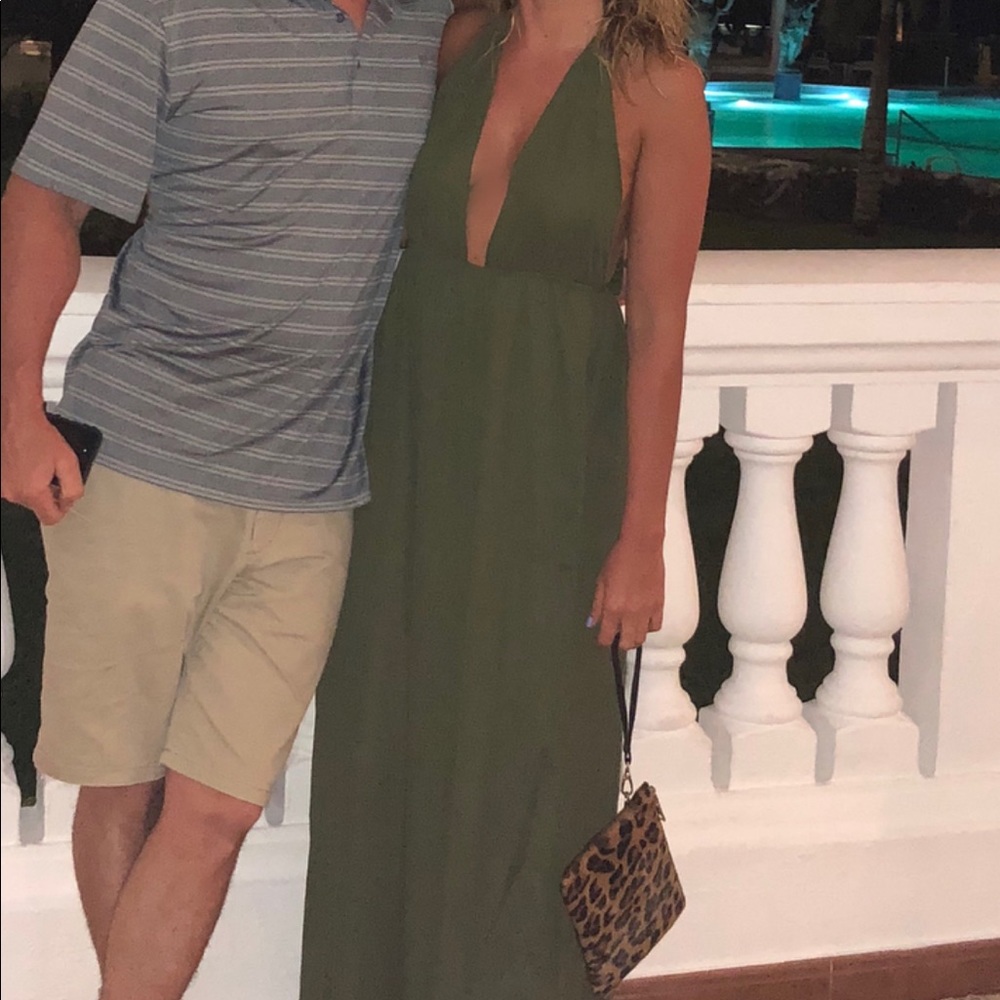 Olive green deep cut maxi dress